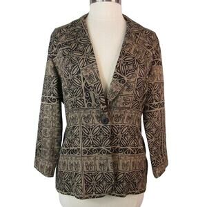 One-Button Blazer Geometric Taupe Lined Size Small Vintage C.B. Collection